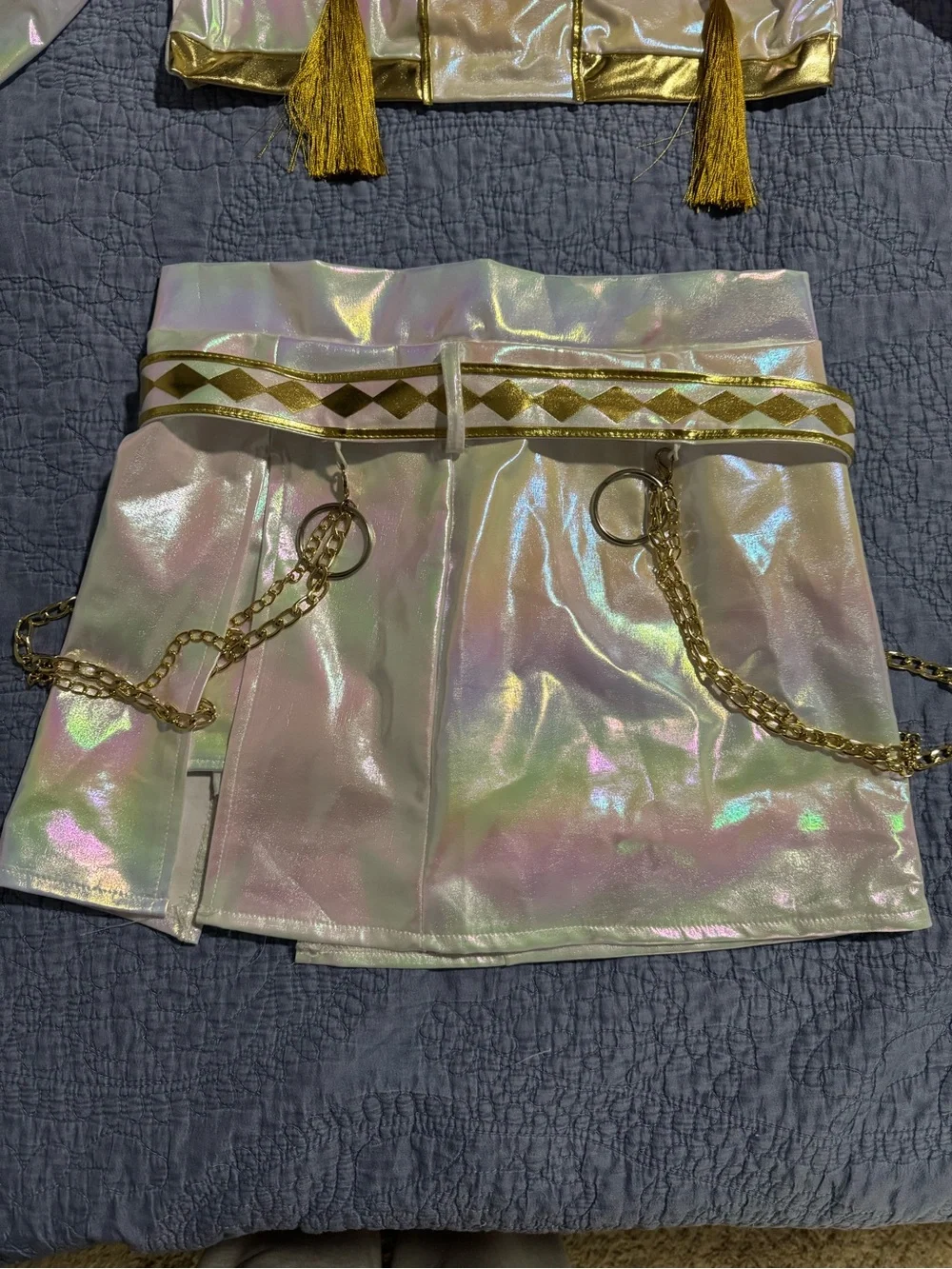 Kids Holographic Gold Trim Costume Set-Zoey with Wig